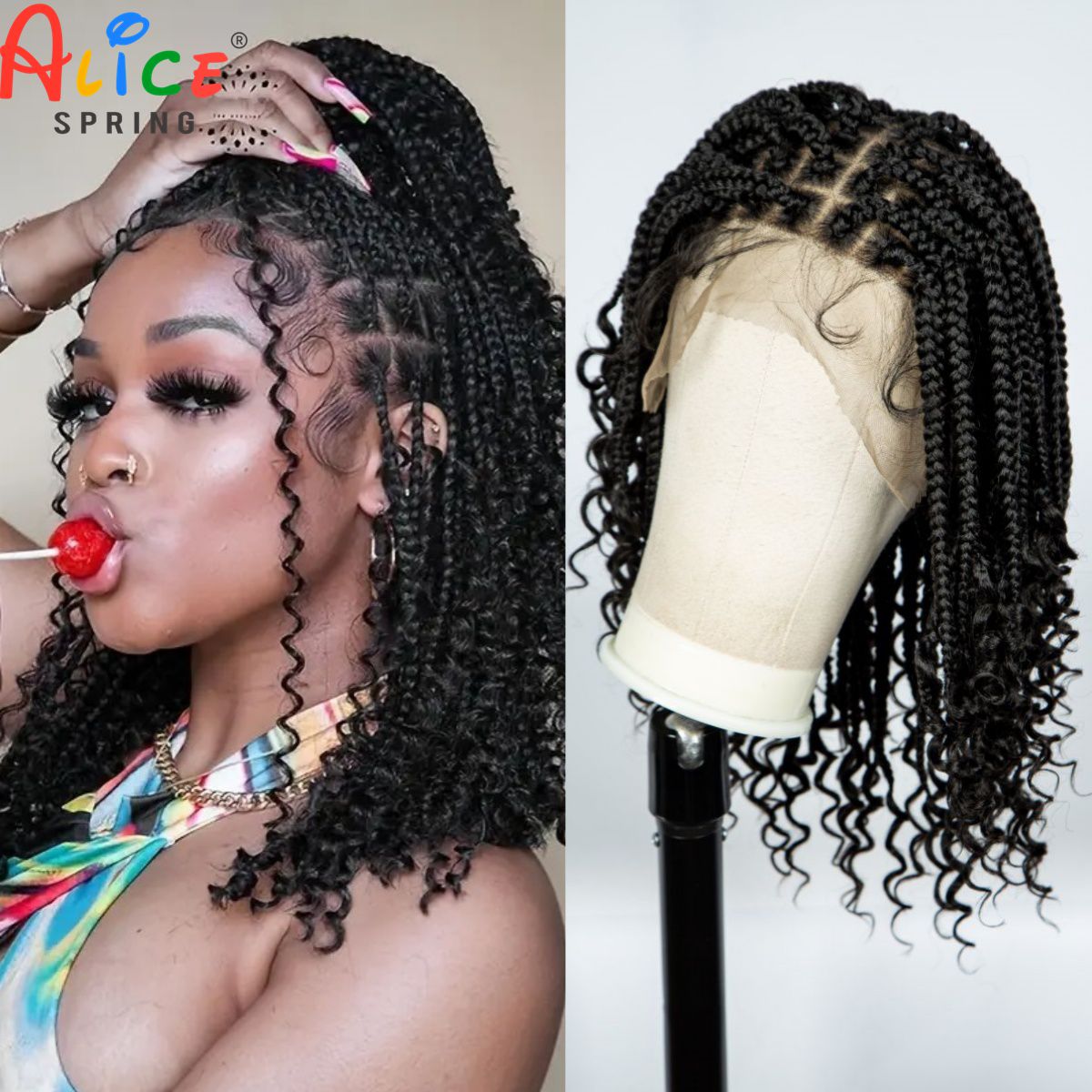 Synthetic Braided Wigs For Black Women - Kıvırcık Uçlu Düğümsüz Kutu Örgülü Peruk